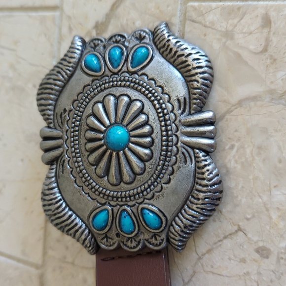 Leather Turquoise Concha Belt NWOT - Picture 4 of 8